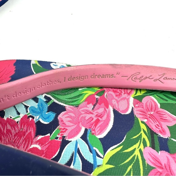 Polo Ralph Lauren Bolt Flip Flops 13-14 Navy Garden Floral Tropical Sandals Mens - Picture 4 of 7